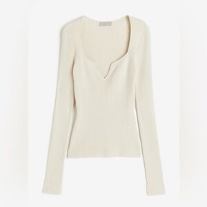 H&M cream Rib-knit Sweetheart-neckline Top NWOT XS long sleeve